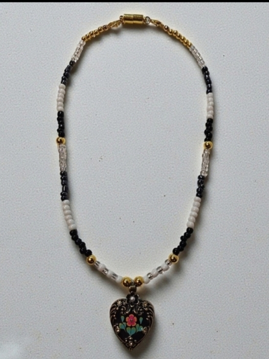 Handmade Jewelry - Handmade Beaded Necklace w/ Gilded Age Pendant